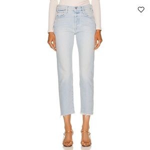 Mother Jean The Scrapper Cuff Ankle Fray in The Lonely Hearts Club light wash 27